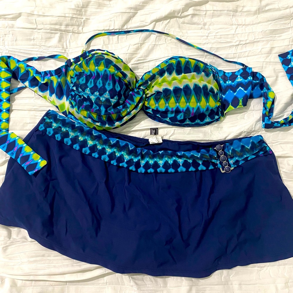 2 Bamboo blue tie dye skirted bikini XL